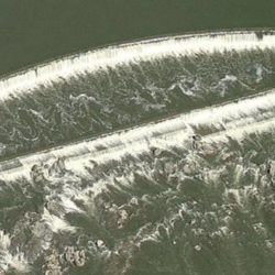 Crescent dam overhead view